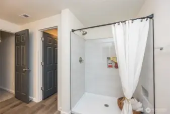 primary ensuite walk in shower, bathroom is plumbed to add a bathtub.