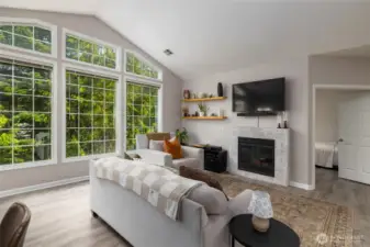 high vaulted ceilings in living room