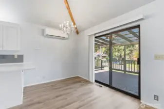 Bright dining area with new mini split and lots of windows
