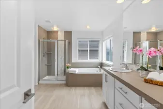 Primary bath with dual vanities and a private water closet
