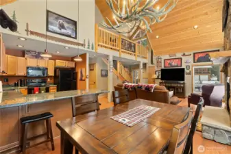 View from the dining room to the open concept living space!