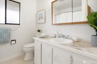 New flooring in the bathroom.