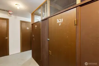On the first floor, there is your secured storage unit. Code to access door and then lock the unit as desired.