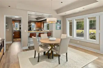 ding and open concept kitchen