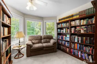 Bedroom being used as cozy reading room.