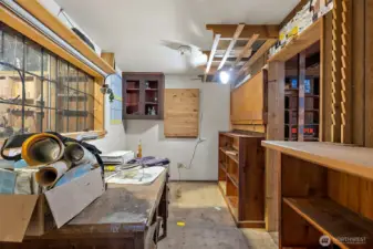 Office inside shop, don't miss the cool porthole window in the door!