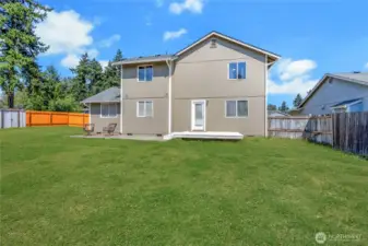 Full back yard photo. Grass has been photoshopped to be green.