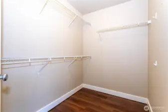 The primary suite includes a large walk-in closet with built-in shelving and ample hanging space—ready to organize your entire wardrobe.