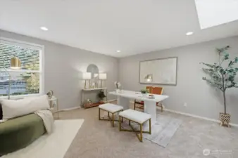 Large Bonus Room with skylight/skylight blinds, New carpet & canned lighting!  What will you do with this bonus space...?  Extra bedroom? Hobby Room?  Home Office?  Playroom?  So many options in this great additional space!