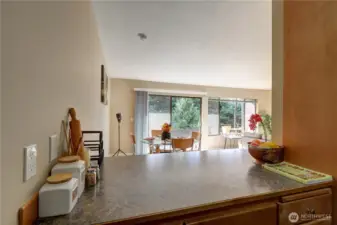 South view to back deck from kitchen bkfst. bar- virtual stage