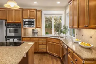 The kitchen windows bring the garden into the house.