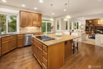 The kitchen and living room.