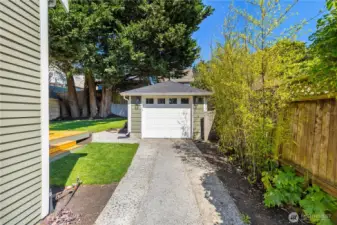 View of garage - please note, new fencing has been installed!