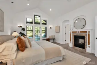 Another look at the Primary Suite. Door leading to your private covered patio area and beautiful backyard Oasis!