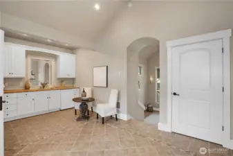 A peek inside the Pool/Guest House. Nice kitchen and sitting area. All tile floors as well!