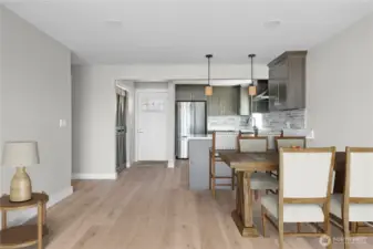 View into the kitchen from the sliding glass door