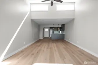 Living room ceiling fan and skylights