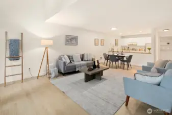 Open floor plan living room space on the lower level.