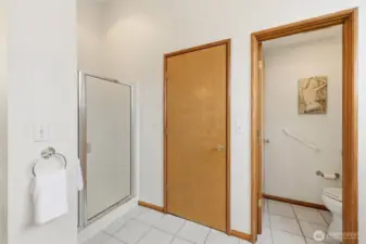 Shower and toilet room in primary bathroom