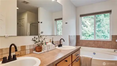 Double sinks and tub in primary