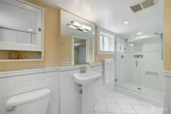 Stunning 3/4 bath with subway tile and diamond laid tile