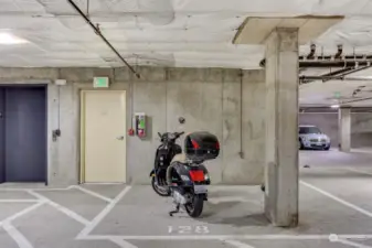 Designated parking #128, not conforming for most vehicles but perfect for up to 2 motorcycles or maybe a smart car.