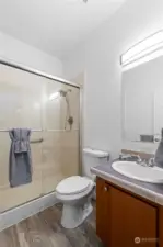 This private 3/4 bath is connected to the Junior suite. New toilet and new flooring.