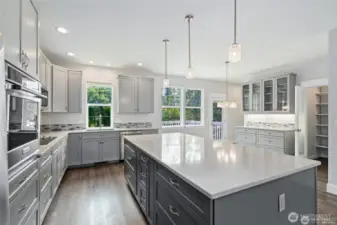 Chef's/Baker's kitchen with 4'x 8' quartz island and tons of counter space.