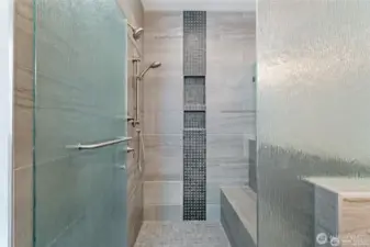 Gorgeous, tiled walk-in shower.