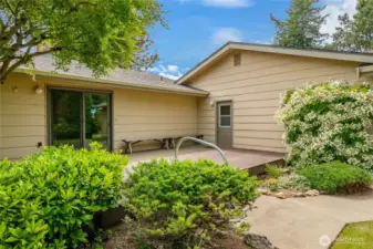 Deck - sliding glass door to family room, side door to garage