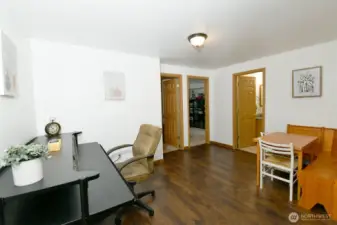 Family room with space for office or
