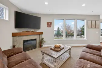 Living room with large windows and a view