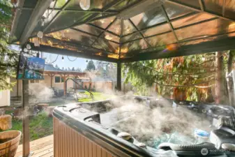 Covered Hot Tub w/Hanging TV