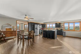 Kitchen/family/eating space plus bar for stools