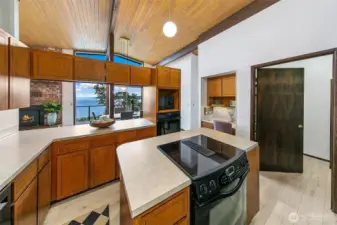 Pantry in the distance and a built-in working deck