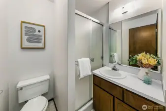 3/4 bathroom on the lower level is great for guests