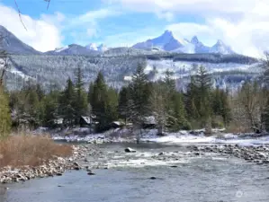 Amazing river and mountain views! Private community beach is on the right.