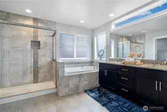 Primary 5 piece ensuite: Double vanity, soaking tub, huge walk-in-closet for all your clothes