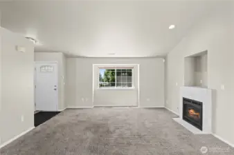 Family room with gas fireplace.