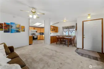Spacious living room open to kitchen