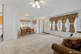 Spacious living room with dining area