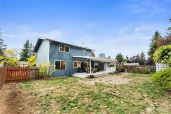 The backyard is fully fenced.