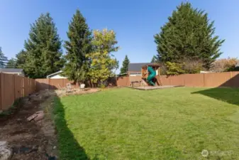 A fire pit is a nice touch, as well as a playset