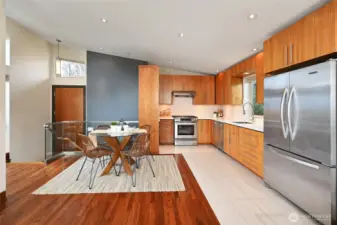 Vaulted ceilings & radiant floor heat.