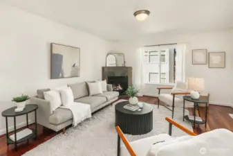 Beautiful airy living area with sliders to an expansive deck.