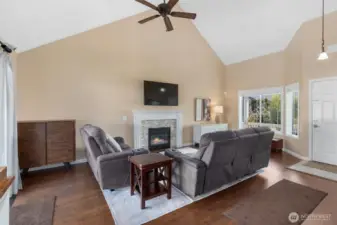 Great vaulted ceilings makes this room so enjoyable.  Very light and bright.