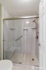 This is the new shower with a great shower bench.