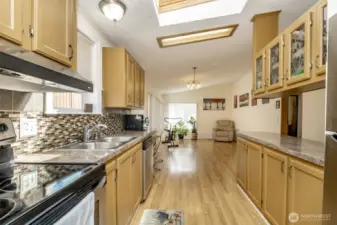 Skylights in the kitchen bring in tons of natural light!