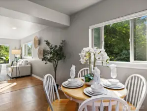 Kitchen with eating space that opens t main floor living room