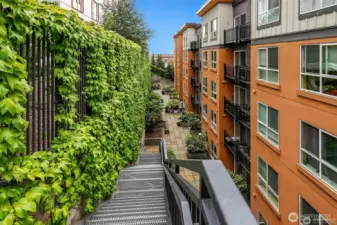 Back stairs go to Yesler with a secure gate only for residents.